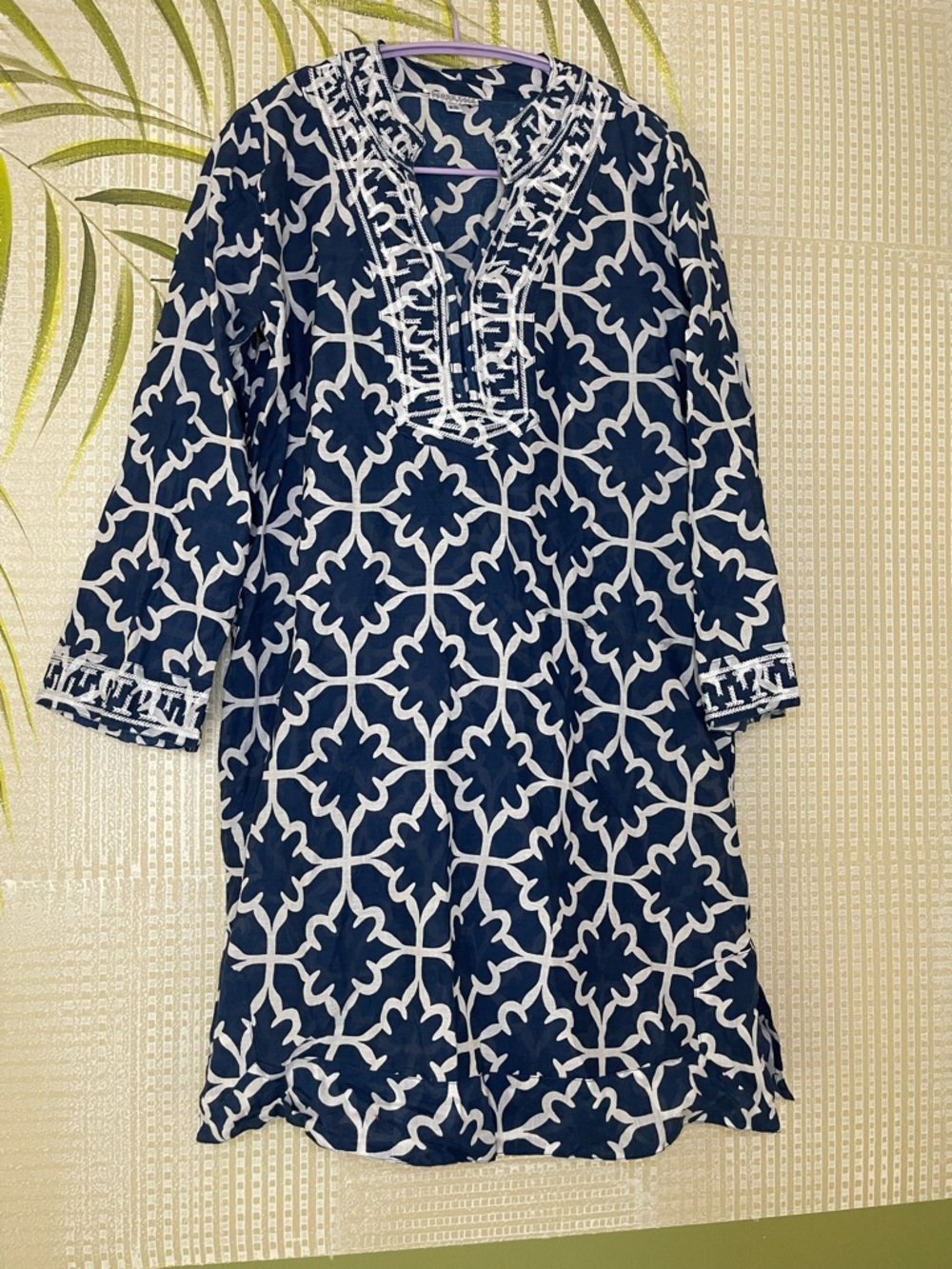 Debbie Katz blue/white geometric tunic dress Size XS
